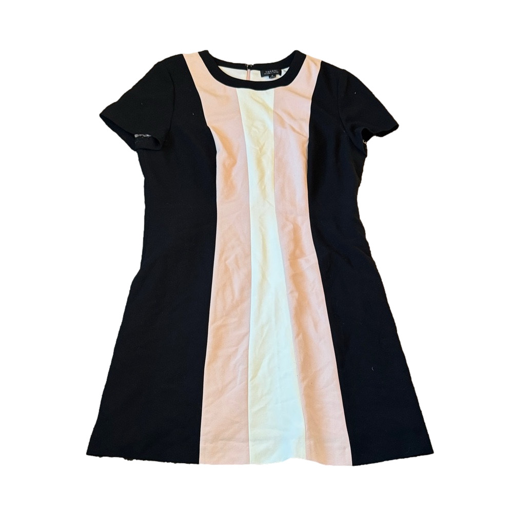 Tahari ASL Colorblock Shift Dress Black Pink White Panel Career Work SIZE 16